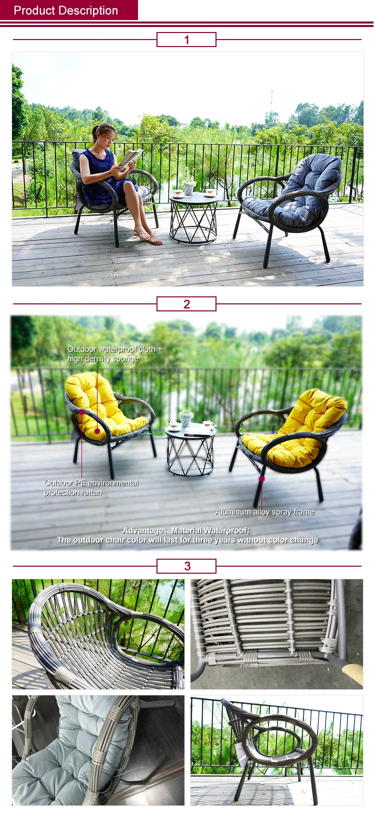 Outdoor Leisure Chair for Garden Frontgate or Balcony Courtyard Usage PE Environmental Protection Dining Chair of Dining Set