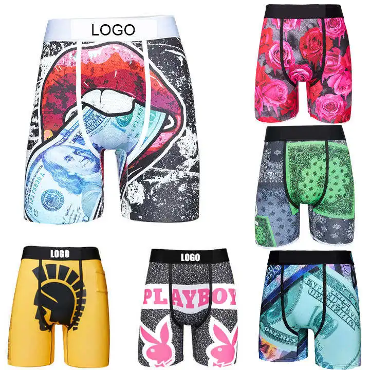 Nouveau Style À La Mode Stretch Hommes Shorts Gym Boxers Mémoires Imprimé Personnalisation Longues Boîtes Maillots De Bain Mémoires Pour Hommes