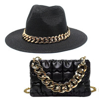 Moda mujer verano sombrero de paja señoras PU bolsos Panamá sombrero y bolso conjunto