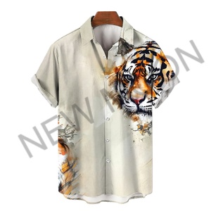 Chemise Hawaïenne Décontractée de Luxe pour Homme, Coupe Ample, Manches Courtes, Imprimé Floral Tigre, Respirante, Col Montant, Automne - Product Image 4