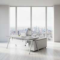 Bureau de direction contemporain en L, finition résistante aux taches, glissières de tiroir silencieuses, verrouillage sécurisé, poste de travail exécutif, écologique