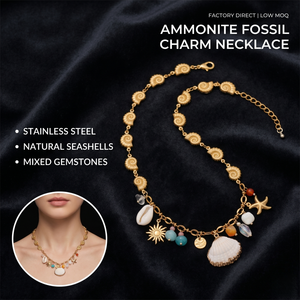 Collar con Múltiples Dijes Ocean Treasure para Mujer, Chapado en Oro <span class=keywords><strong>de</strong></span> 18K, Cadena <span class=keywords><strong>de</strong></span> Eslabones <span class=keywords><strong>de</strong></span> Concha, Colgantes <span class=keywords><strong>de</strong></span> Ágata Natural, Aguamarina y <span class=keywords><strong>Vida</strong></span> Marina CL26-216 - Product Image 1