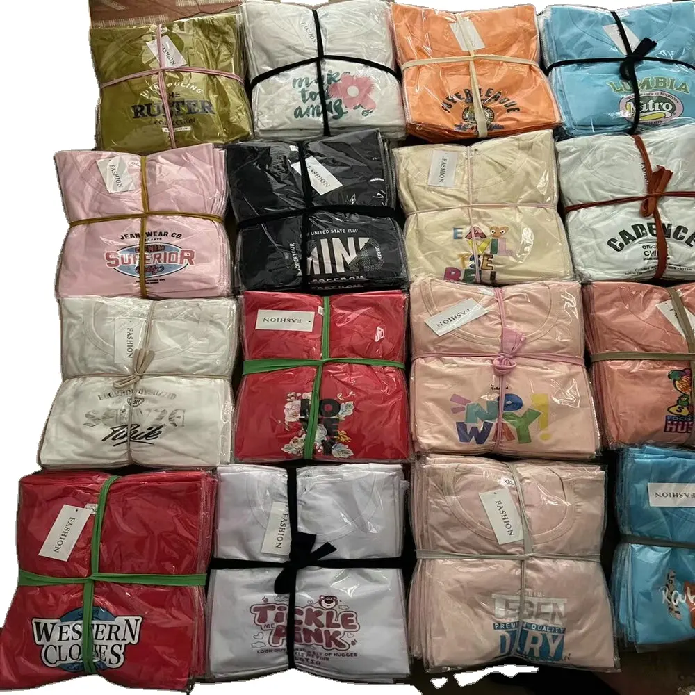 0,9 dólar modelo FYK162 camisetas tamaño algodón gráfico cuello redondo señoras algodón sudadera con muchos colores