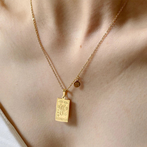 Collar de tarjeta de Tarot cuadrado de acero inoxidable chapado en oro de 18k para mujer, signo del zodiaco grabado, sin deslustre, novedad de <span class=keywords><strong>2022</strong></span> - Product Image 6