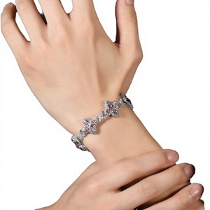 High Quality Unisex 21mm Gold Plated Brass AAAAA CZ Diamond <b>Infinity</b> Pink Gemstone Four Leaf Clover Cuban Link <b>Bracelet</b> FY Brand - Product Image 3