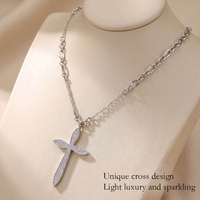 Collier pendentif croix en acier inoxydable XYXL0111 plaqué or avec chaîne texturée pour femme, idéal pour le quotidien ou comme cadeau