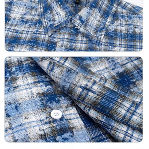 <span class=keywords><strong>Camicia</strong></span> Estiva da Uomo <span class=keywords><strong>a</strong></span> <span class=keywords><strong>Maniche</strong></span> <span class=keywords><strong>Corte</strong></span> in Cotone Lavorato <span class=keywords><strong>a</strong></span> Maglia, Vestibilità Ampia, Stampa Effetto Usurato, Stile Retrò <span class=keywords><strong>a</strong></span> <span class=keywords><strong>Quadri</strong></span>, Servizio OEM, <span class=keywords><strong>Camicia</strong></span> Casual da Uomo - Product Image 4