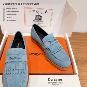Nouvelles Chaussures de Luxe Designer 2026 pour Hommes et Femmes – Mocassins en Daim Bleu Clair à Pompons, Élégants pour le Bureau et Décontractés - Product Image 1