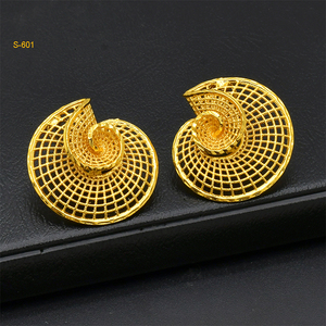 Роскошный позолоченный спиральный дизайн набор украшений ожерелье серьги кольцо браслет в комплекте элегантные для свадебной вечеринки особый случай - Product Image 2