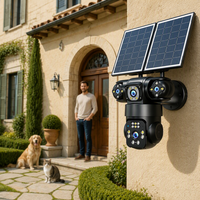 Caméra de surveillance extérieure 4G LTE solaire à quatre objectifs H.265+ à faible consommation d'énergie, vision nocturne couleur Starlight, caméra dôme pour villa OEM