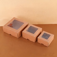 Boîte cadeau carrée avec couvercle fenêtré transparent, présentoir pour bonbons et pâtisseries, boîte pliable en papier kraft découpée