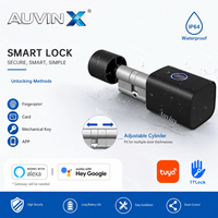Serrure à cylindre euro Auvinx Tuya BT pour maison intelligente avec contrôle par application, empreinte digitale, carte, sécurité, accès numérique, ODM, marque privée