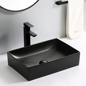 Lavabo de salle de bain rectangulaire personnalisé couleur émaillée noir mat pour vasques de comptoir