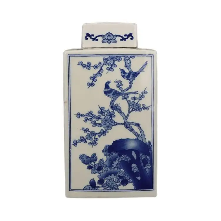 Kwaliteit Prachtige Chinese Decoraties Keramische Bloempot Groothandel Vierkant Blauw En Wit Porseleinen Gemberpot Voor Huisdecoratie