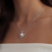 Collar de Plata S925 con Perla de Agua Dulce y Colgante en Forma de Abanico con Circonitas, Joyería Elegante, Regalo de Boda para Mujer