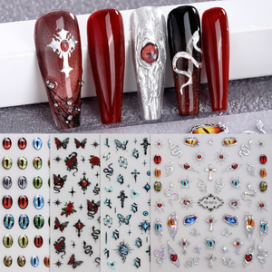 Bộ dán trang trí móng tay 5D hình hoa hồng, bướm, đầu lâu Gothic, đá quý, chủ đề giả tưởng, dùng để trang trí móng tay tự làm - Product Image 3