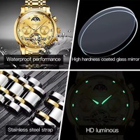 Montres automatiques mécaniques pour hommes Olevs 6617, étanches, aiguilles luminescentes, chronographe, phase lunaire, montre-bracelet pour hommes, Montre Relojes