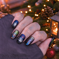 Ongles à presser personnalisés avec logo de Noël, longs, en forme d'amande, rouge, vert, pailletés, acryliques, couvrance totale, marque privée, vente en gros