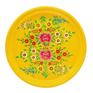 Assiette de service ronde en acier inoxydable émaillé à motif floral avec imprimé cachemiri, plat à dessert, assiette cadeau personnalisée pour la maison et les restaurants - Product Image 2