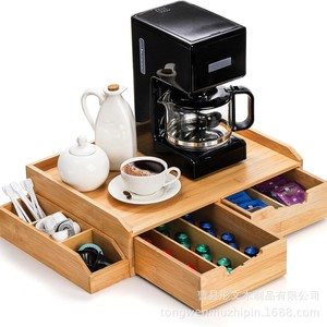 Caja de almacenamiento de cápsulas de café de bambú con tres cajones para máquina de café y organizador de bolsitas de té, organizador de escritorio - Product Image 5