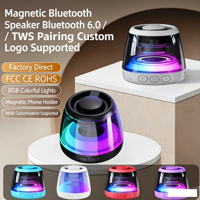 Magnetic for 5.3 Wireless Outdoor Plug-in Card Magnetic Suction Small Audio RGB Lamp DC 5V Plastic Cabinet Speaker Party