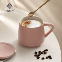 Mug en grès mat fait main FENN avec couvercle, logo personnalisé, mugs à café en céramique avec boîte cadeau pour le bureau, la maison, vente en gros