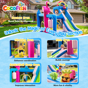 Château gonflable tropical à thème flamant rose Cocofish en gros avec toboggan aquatique et maison <span class=keywords><strong>de</strong></span> saut gonflable pour enfants avec souffleur - Product Image 3