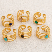 SUMMLY Bracelet large en acier inoxydable plaqué or 18 carats, style rétro, torsadé, creux, avec pierre naturelle, personnalisé, tendance, bijoux de mode