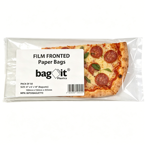 Sacchetti per baguette in polipropilene <span class=keywords><strong>IT</strong></span> con chiusura autoadesiva, retro in carta kraft bianca 4x6x14 (confezione da 50) - Product Image 2