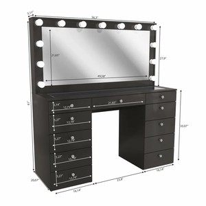 Coiffeuse avec miroir de maquillage, 6 <span class=keywords><strong>tiroirs</strong></span>, couleur <span class=keywords><strong>noire</strong></span>, table de toilette pour chambre à coucher, avec éclairage LED moderne - Product Image 5