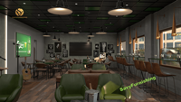 Concept de design de bar musical industriel, plan d'aménagement intérieur de pub classique, ensemble de meubles de bar rétro pour club