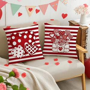 Housse de coussin pour la Saint-Valentin, toujours amoureuse de vous, housse de coussin rayée en forme de cœur rouge, adaptée à la décoration de la maison - Product Image 3