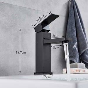 Top1, grifo de lavabo montado en cubierta cuadrada negra, mezclador frío y caliente, grifo de baño, grifo de lavabo de un solo mango - Product Image 6