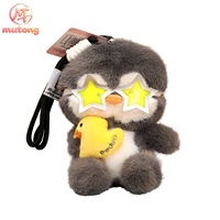 Porte-clés en peluche pingouin mignon en gros, mini animal en peluche moelleux avec chapeau de sommeil et lunettes, breloque de sac, décoration de sac à dos, cadeau