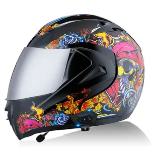 Blue tooth bright black skull silver-plated mirror helmet motorcycle men motorcycle helmet for ladies motorcycle helmet