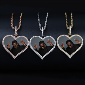 <span class=keywords><strong>Collier</strong></span> avec pendentif médaillon personnalisé en zircon, style hip-hop, pour photos et souvenirs - Product Image 4