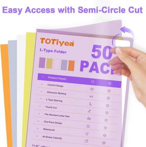 Lot de 50 dossiers de type L transparents en PP avec logo personnalisé copie coffre-fort pochette de <span class=keywords><strong>projet</strong></span> convient au format lettre 8.5x11 papier couleurs assorties - Product Image 3