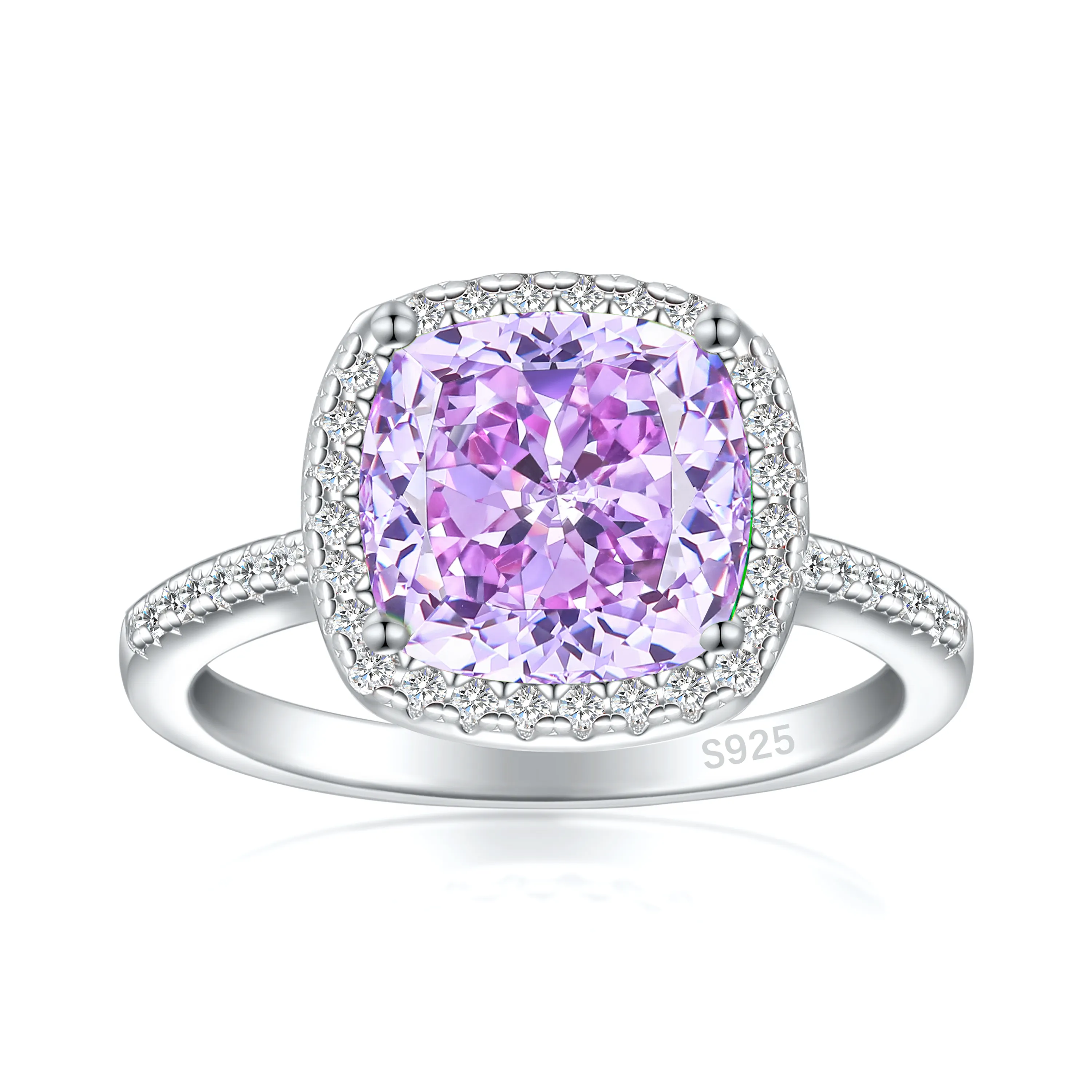 Mode S925 argent fête d'anniversaire anneaux de mariage coussin coupe violet améthyste bague en pierres précieuses pour les femmes