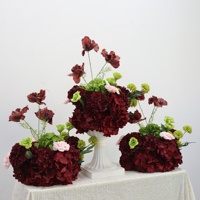 Susunan Bunga Hydrangea Hijau Burgundy Buatan, Dekorasi Meja Bunga Palsu untuk Acara Pernikahan