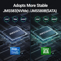 OEM aluminium USB3.2 Gen2 tipe-c M.2 SATA/NVMe SSD kandang 2280 mendukung 6Gbps/10Gbps JMS580B/JMS583 Pesanan massal HDD kandang
