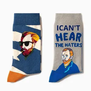 Wowei Chaussettes de peintre français INS personnalisées <span class=keywords><strong>Bas</strong></span> mi-mollet pour hommes Chaussettes décontractées Jacquard en coton haut de gamme - Product Image 3