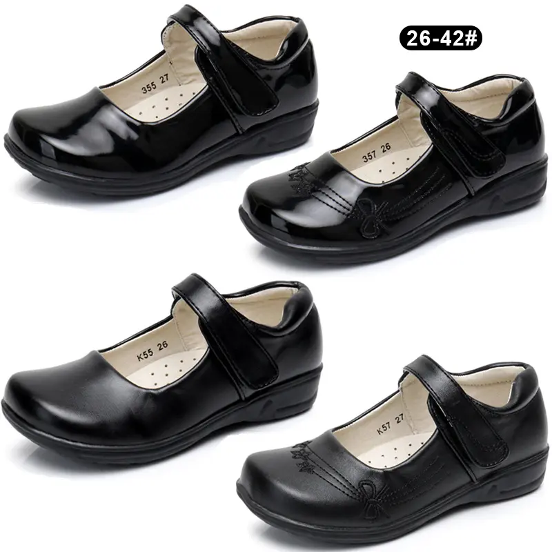 Kids back to school student black leather children shoes girls