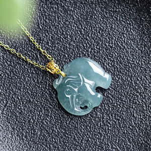 Colgante de Elefante de <span class=keywords><strong>Jade</strong></span>íta Azul Natural con Incrustaciones de <span class=keywords><strong>Oro</strong></span> de 18K, Colgante de <span class=keywords><strong>Jade</strong></span> de Hielo de Moda para Mujer - Product Image 3