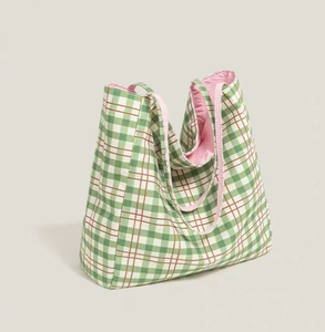 Women's casual checkered <b>canvas</b> <b>handbag</b>, casual checkered shoulder bag, daily shopping multi-purpose shopping bag - Product Image 5