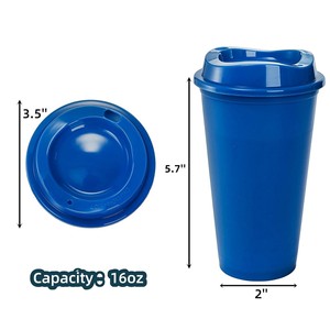 Tazze da caffè riutilizzabili da 16 once con coperchi da viaggio in plastica per tè freddo e bevande fredde alla rinfusa tazze da bottiglia multicolore - Product Image 2