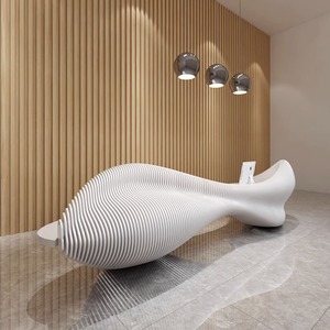 Grand bureau de réception moderne en bois blanc incurvé de meubles paramétriques pour hôtels supermarchés hôpitaux salles à manger - Product Image 5