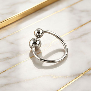 Anillo Personalizado al por Mayor, de Acero Inoxidable 316L, Chapado en Oro de 14k y 18k, con Dos Cuentas, para Mujer - Product Image 2