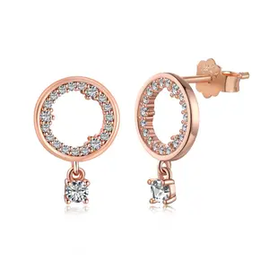Dylam Circle Ring Dangle Earring Womens S925 Sterling Silver Cz Cubic Zirconia Earring Drop Hoop 18K Rose Gold Earrings Women
