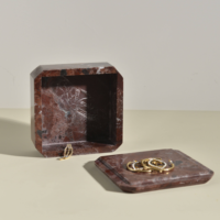 Boîte à bijoux carrée en marbre rouge naturel, polie à la main, élégante, pour la maison, la chambre, l'hôtel, organisateur de table, collection