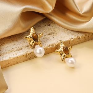 Nuevos Pendientes de Aro de Acero Inoxidable con Estrella y Perla en Forma de Gota, Chapados en Oro PVD de 18k, Resistentes al Agua, con Piedra, para Mujer - Product Image 6